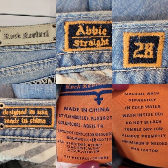 Rock Revival Abbie Straight Leg Low Rise Jeans Women Sz 28 Distressed Light Wash - Picture 3 of 13